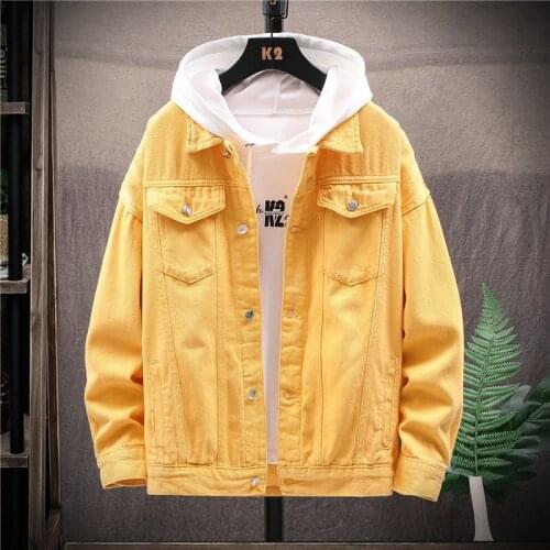 Autumn Cotton Denim Jacket Men Casual Solid Color Lapel Single Breasted Jeans Coats multicolor Long Sleeve Multi-pocket