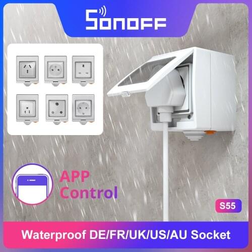 Itead Sonoff S55 Waterproof Smart Socket Wifi Switch UK/AU/US/FR/DE/ZA Multiple Version Wifi Socket Works With Alexa Google Home