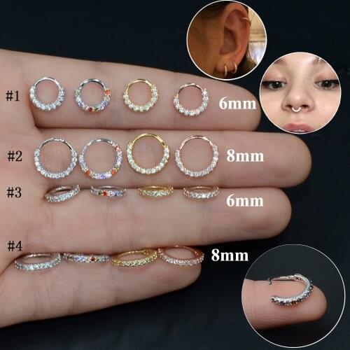 1piece Nose Piercing Body Jewelry Cz Nose Hoop Nostril Nose Ring Tiny Colorful Helix Cartilage Tragus Ring
