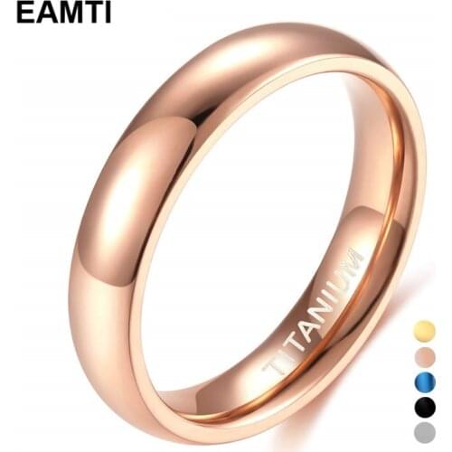Eamti Rose Gold Ring for Women 4mm Wedding Band for Female Titanium Unisex Classic Ring Men 5 Colors Provide Size 3.5-14.5