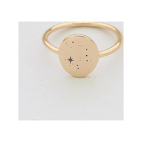 Simple Personality Sagittarius Zodia Oval Gold Plated Engraved Ring Ladys Finger Ring