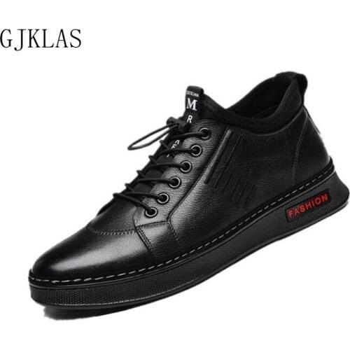 Leather Casual Outdoor Shoes Men Original Light Fashion Black Leather Shoe Men Sneakers Ankle Sneakers Men Shoes Leather New