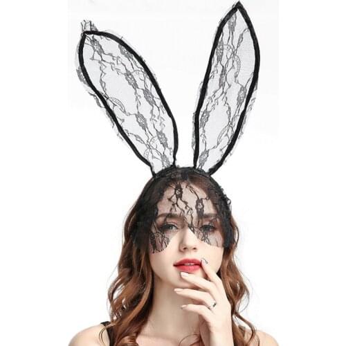 Sweet Sexy Blindfold Eye Satin Lace Hollow Mask Cosplay Bunny Ears Veil Rabbit Ear Headbands Mask Halloween Party Accessories