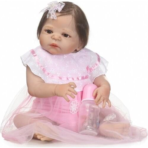 Reborn babies girl dolls 22inch bebe full silicone reborn pink dress princess girl dolls child birthday gift bonecas