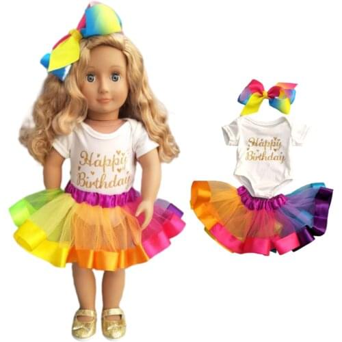 43cm doll dress for 40 Baby doll rainbow dress headband set for 18" new born baby doll dress