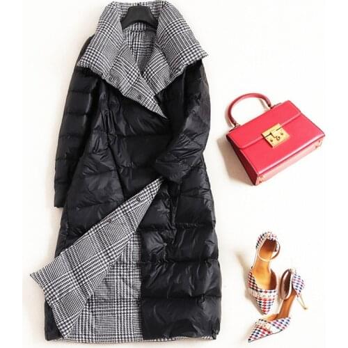 FTLZZ Winter Lapel Double Sided Down Long Jacket Women Stand Collar White Duck Down Coat 5XL Double Breasted Warm Snow Outwear