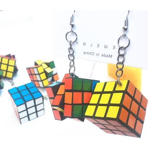 Fashion Creative Cool Mini Rubiks Cube Earrings for Women Handmade Funny Puzzle Geometric Dangle Earring Drop Punk Jewelry Gift