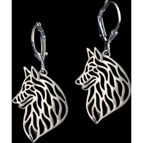 Fashion Metal Belgian Tervuren Dog Earrings Female Family Dog Shaped Earrings