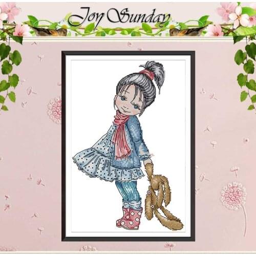 Little Girl Taking A Walk Counted 11CT 14CT Cross Stitch Sets DIY Chinese Cross-stitch Kits Embroidery Needlework Home Decor