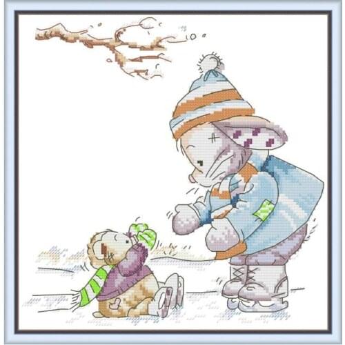 Rabbit is skating cross stitch kit aida 14ct 11ct count print canvas cross stitches needlework embroidery DIY handmade