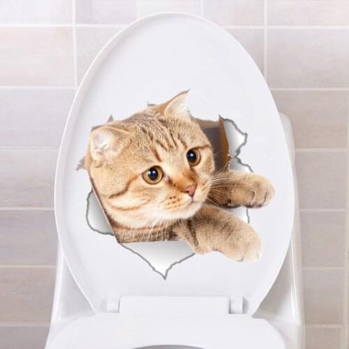 Cat Vivid 3D View Hole Toilet Stickers For Home Bathroom Washroom Decorative Decals Animal Decor PVC Mural Art Waterproof Poster