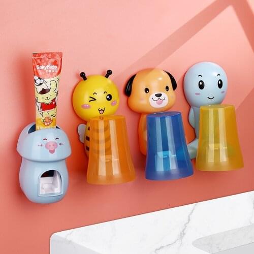 Cartoon Animal Toothbrush Holder Punch-Free Bathroom Wall-Mounted Mouthwash Cup Comb Toothpaste Tube Suspension Storage Rack