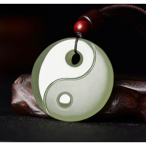 Natural hetian jade handcarved eight-diagram tactics green jade pendant jade necklace unique design jadeite jade men jewelry