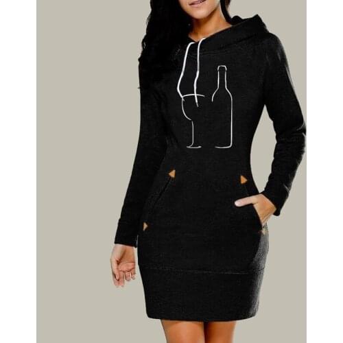 2020 New Wine Bottle Printed Hoodie Fashion Women Cotton Plus Size Casual Street Clothes