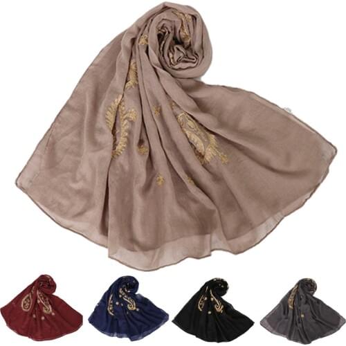 New Women Muslim Hijab Long Embroidery Scarves Wrap Scarf Headwear Cotton Soft Shawl Stole Islamic Turban Long Scarf Headscarf