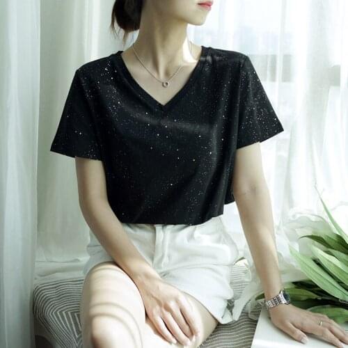 Office Lady Elegant T-shirts 2021 Summer New V-neck Short-sleeved Loose Casaul All Match Female Pulls Outwear Tops Tees