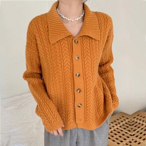 2021 Autumn/Winter Women Cardigans Coat Single-breasted Solid Cardigans Women Casual Vintage Kint Sweater Women Coat Streetwear