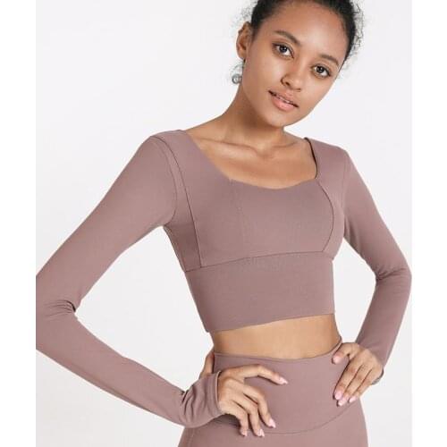 Autumn Winter Women Yoga Suit Long Sleeve T-shirt Solid Color Gym Workout Running Tight Sports Top Women Fitness Wear Crop Wear