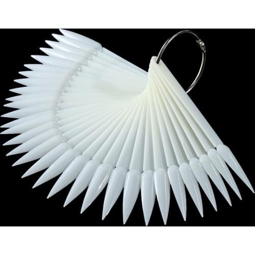 40pcs False Nail Tips Gel Polish Practice Card Display Long Stiletto Sharp Showing Stick Chart Palette Buckle Ring Manicure Tool