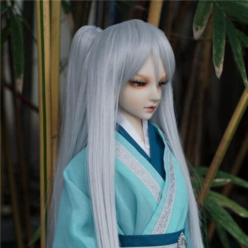 1/3 1/4 1/6 Bjd SD Doll Wig High Temperature Light Sliver With One Ponytail Straight BJD Super Dollfile For Doll Hair