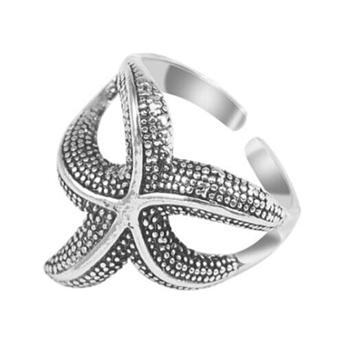 FYJS Unique Silver Plated Alloy Hyperbole Starfish Shape Resizable Finger Ring for Party Gift Jewelry