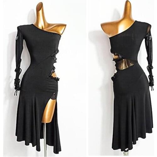 Latin Dance Dress Female New Style Oblique Shoulder Practice Dress Irregular Hollow Skirt Latin Dance Competition Dress DN8455