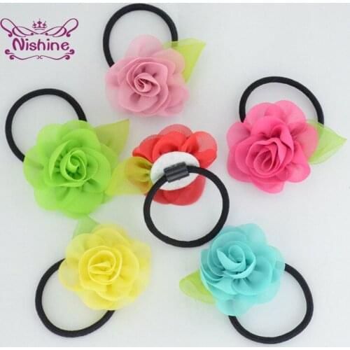 10pcs/lot Fashion Newborn Baby Girls Elastic Hair Rope DIY Handmade Chiffon Flower Hairband Headwear Children Birthday Gifts
