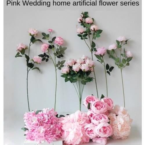 Pink Series Artificial Peony Silk Flower Artificial Flowers Vivid Peony Fake Leaf Wedding Home Party Xmas Decors Bride Bouquet