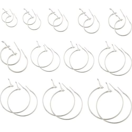 12pairs/bag Mixed Sizes Iron Ring Circle Earrings Hoop Set for Jewelry Making Women Earring Silver Color 25~69x1.5mm