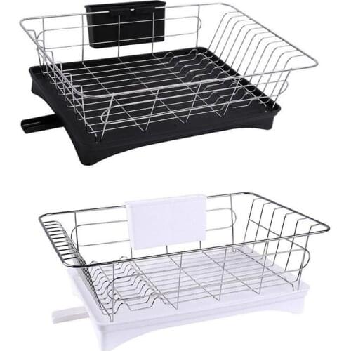SHGO HOT-Stainless Steel Dish Drainer Drying Rack With 3-Piece Set Removable Rust Proof Utensil Holde For Kitchen Counter Storag