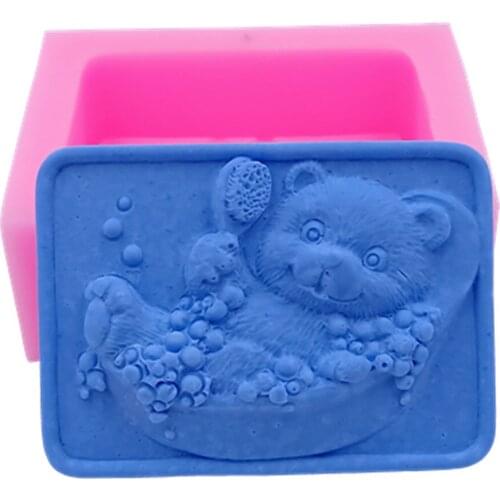 Bear Bathing Design Silicone Soap Mold Handmade Silicone Mold for Natural Soap Making