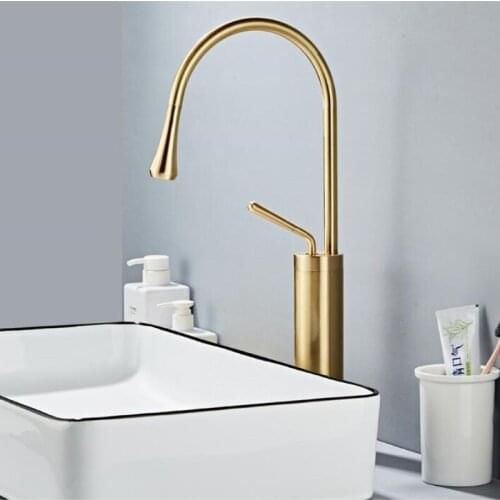 Basin Faucets Brushed Gold Bathroom Mixer Tap Brass Wash Basin Faucet Single Handle Single Hole Crane For Bathroom