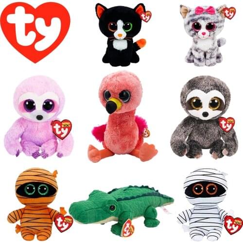Ty Beanie Big Eyes 6" 15 cm Cat Flamingo Ghost Sloth Series Cute Plush Doll Toys Collectible Home Decoration Gift Doll for Kids