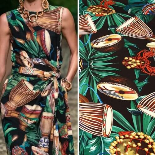 Printed stretch satin fabric meter drum musical instrument printed stretch fabric satin dress handmade DIY fabic cloth