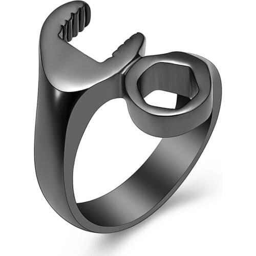Wrench Shape Cremation Rings - Holder Ashes for Pet/Human Stainless Steel Keepsake Ashes Jewelry Memorial Urn Ring for Men Women