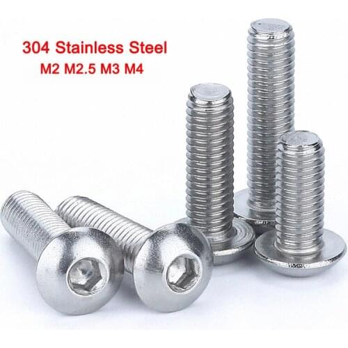 20Pcs 304 Stainless Steel DIN7380 Round Head Cap Screw Bolt Hex Socket Button Head Screws M2 M2.5 M3 M4 Length 3-80mm