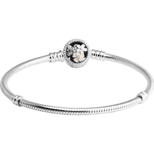 Spring Mixed Color Flowers Clasp Snake Chain Women Charms Bracelets Clear CZ 925 Sterling Silver Jewelry Bracelets for Women DIY