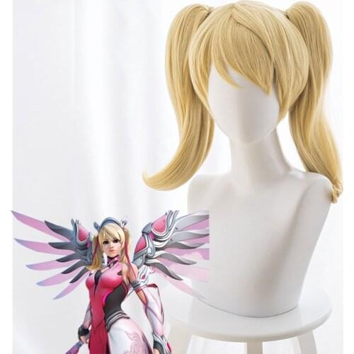 Overwatch Blizzard Pink Angel Charity Skin Yellow Double Ponytail Cosplay Anime Wig