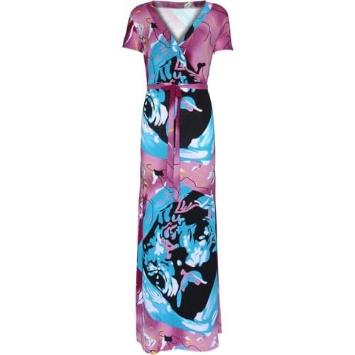 Woman Dress short Sleeve 5XL summer Plus Size Sexy Dresses Deep V Neck Sashes Party Maxi Dress Elegant