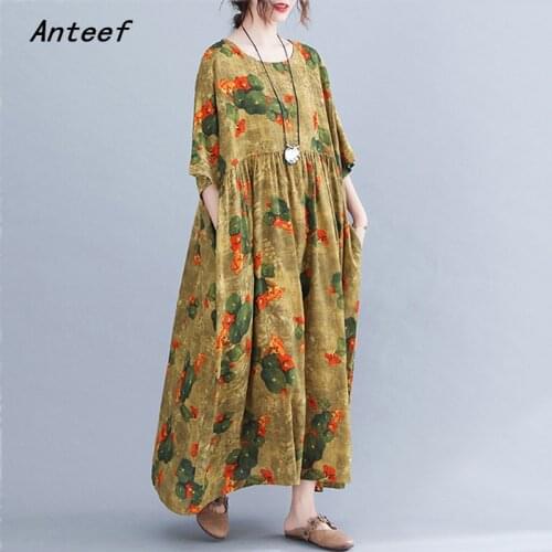 Short sleeve plus size cotton vintage floral dresses for women casual loose long summer dress elegant clothes 2021 sundress