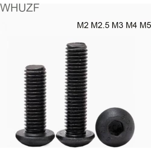 100pcs M2 M2.5 M3 M4 M5 M6 M8 M10 Grade 10.9 Alloy Steel Screws Hex Socket Round Head Cap Black Screw Furniture Fastener Bolt