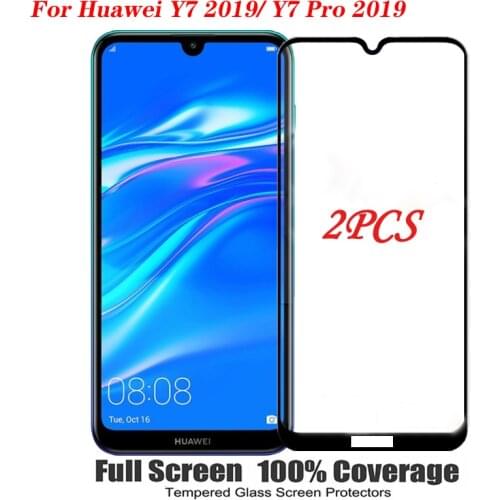 2PCS protective glss for huawei y7 2019 screen protector for huawei y7 pro 2019 y7 y 7 2019 full cover tempered glass film