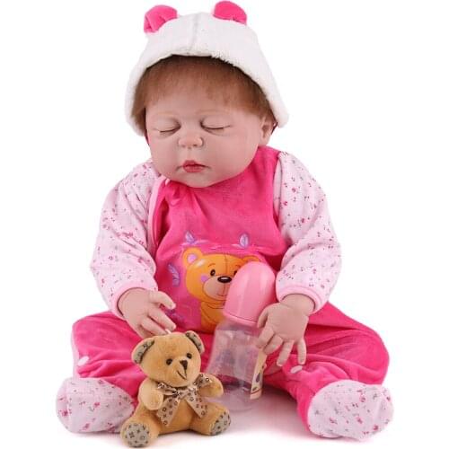 23" Full Silicone Reborn Girl Baby Doll Toy Lifelike modeling infant dolls baby dolls play house toys bonecas pink toy princess