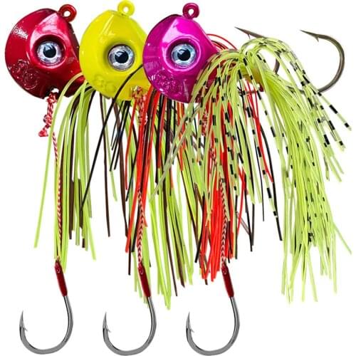 6cm Floating Water Jig Head Fishing Skirt Lure Tackle Craft 40-100g Lead Silicone Baits Hook 3D Eyes Fishhook Lures Pesca Iscas