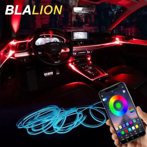 Car Atmosphere Lights EL Neon Wire Strip Light RGB Multiple Modes App Sound Control Auto Interior Decorative Ambient Neon Lamp