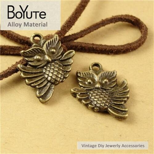BoYuTe (60 Pieces/Lot) 20*17MM Wholesale Accessories Antique Bronze Plated Zinc Alloy Owl Charms for Jewelry Making Materials