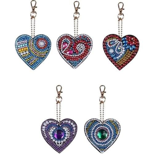 5PCS Love Heart Diamond Painting Keychain Pendant Kits For Kids And Adult DIY Art Craft Key Ring Chain Ornaments