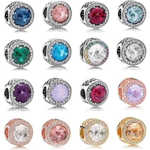 Different Color Radiant Charm Beads 100% Real 925 Sterling Silver Pave Radiant Charm Beads Fit Original Bracelet Diy Jewelry