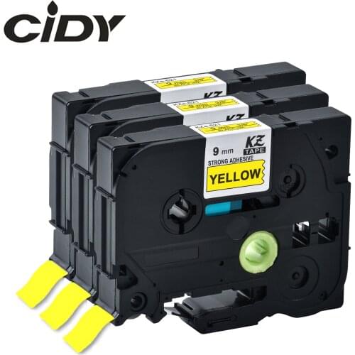 CIDY 3pks TZe S621 TZe-S621 TZ-S621 TZ S621 Strong Adhesive Laminated Ribbon Black on Yellow Tape Cartridge For Brother