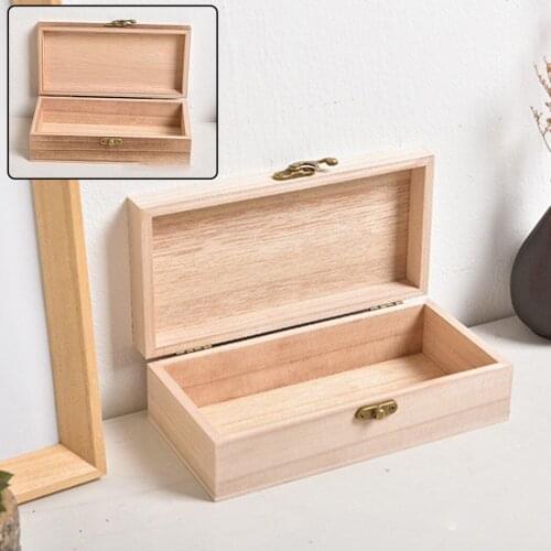 1Pc Wooden Handmade Retro Wooden Treasure Case Organizers Retro Jewelry Box Desktop Natural Wood Clamshell Storage Decoration